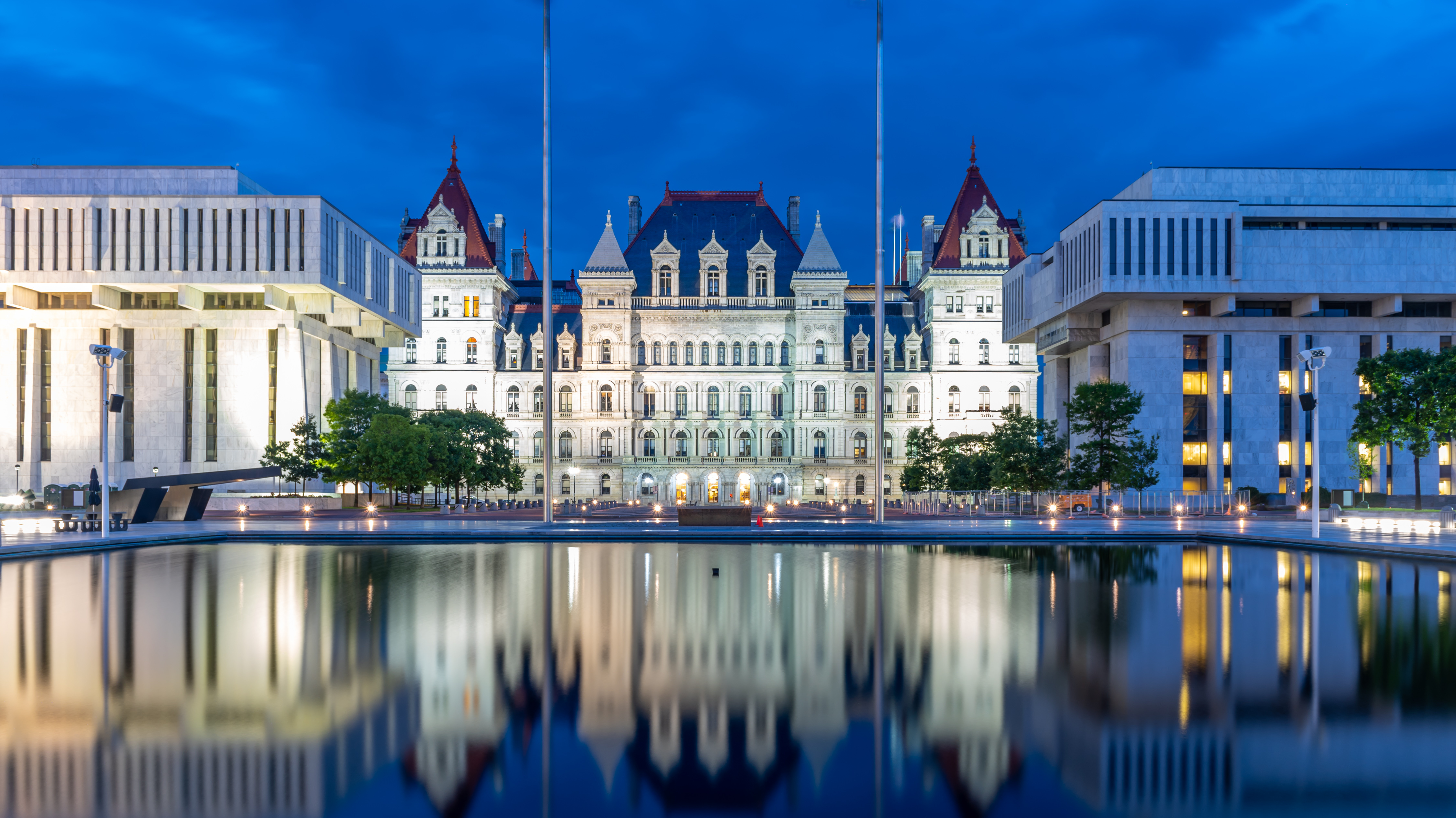 Albany skyline at dusk over the river